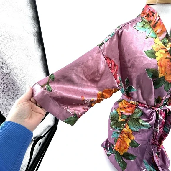 Floral Kimono Robe Romantic Coquette Cottagecore Bridal Loungewear Silky Feel - Picture 6 of 14